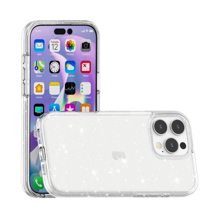 For iPhone 16 Pro Shockproof Terminator Glitter Powder Phone Case(White)