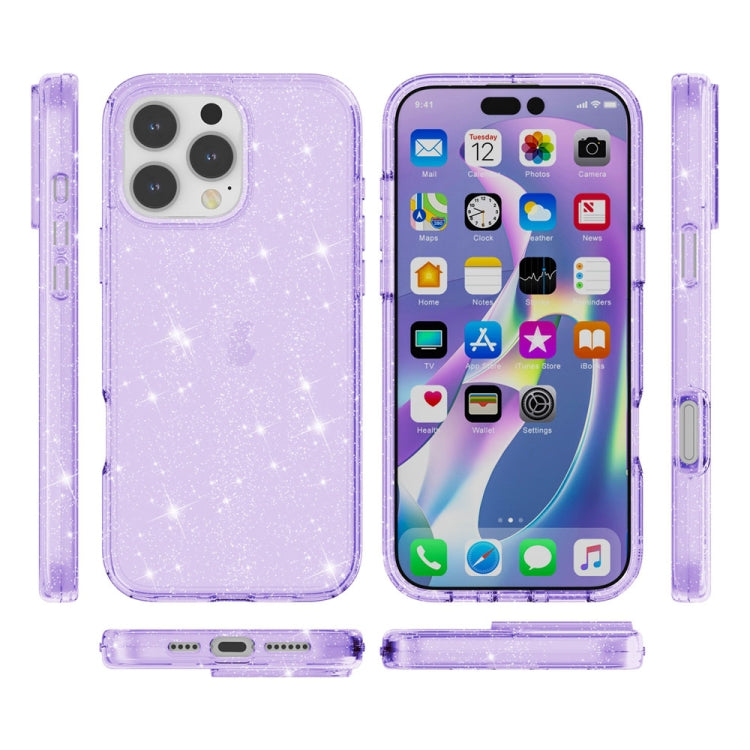 For iPhone 16 Pro Shockproof Terminator Glitter Powder Phone Case(Purple)