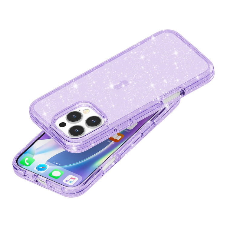 For iPhone 16 Pro Shockproof Terminator Glitter Powder Phone Case(Purple)