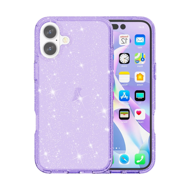 For iPhone 16 Plus Shockproof Terminator Glitter Powder Phone Case(Purple)