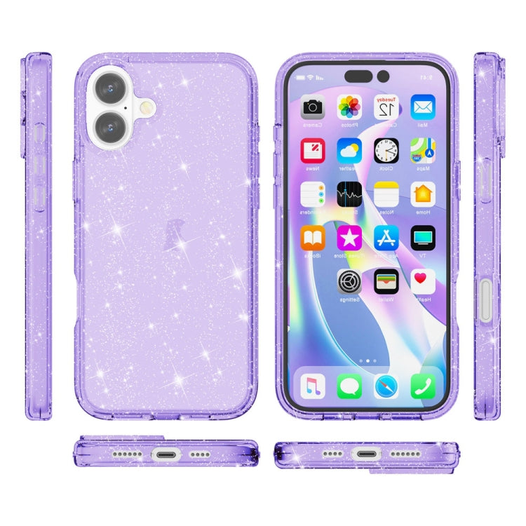 For iPhone 16 Plus Shockproof Terminator Glitter Powder Phone Case(Purple)