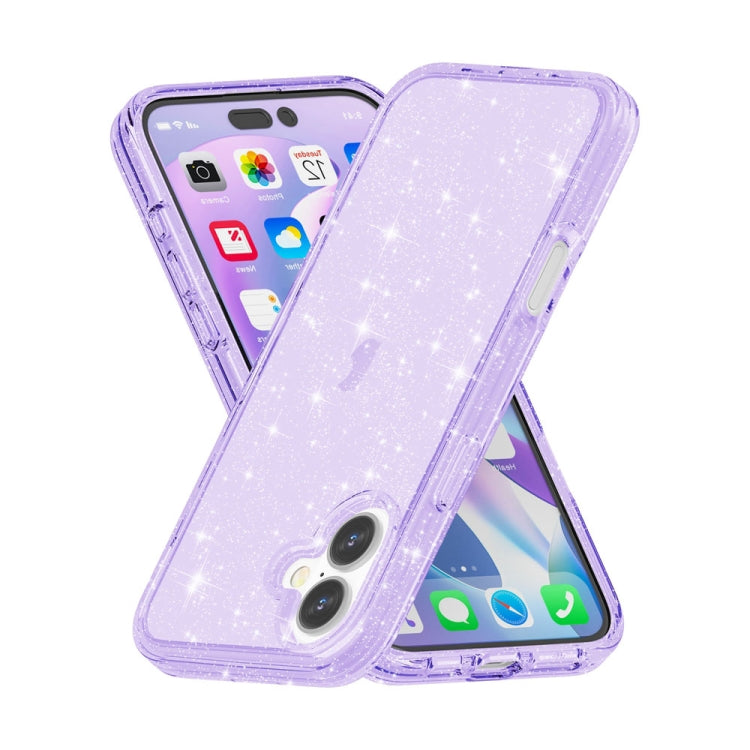 For iPhone 16 Plus Shockproof Terminator Glitter Powder Phone Case(Purple)