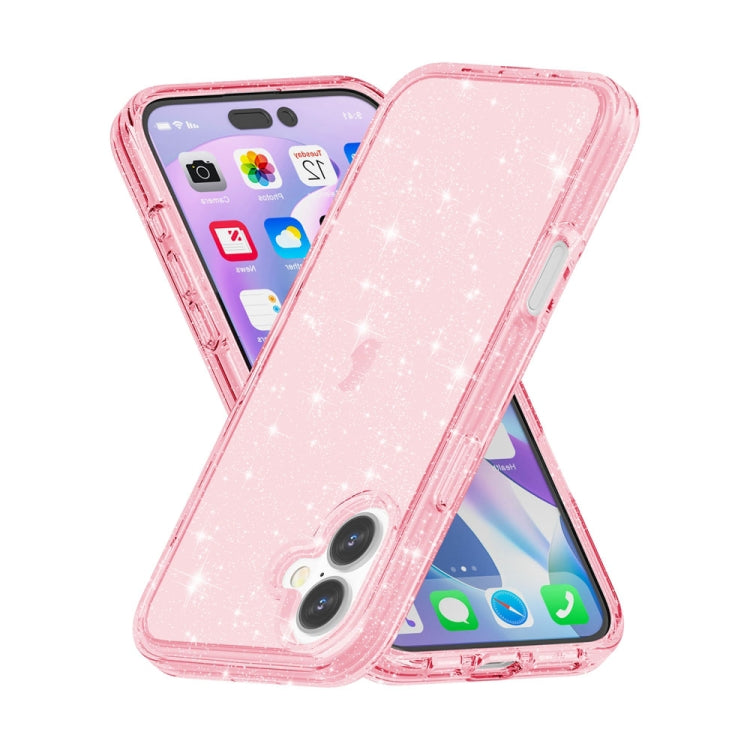 For iPhone 16 Shockproof Terminator Glitter Powder Phone Case(Pink)