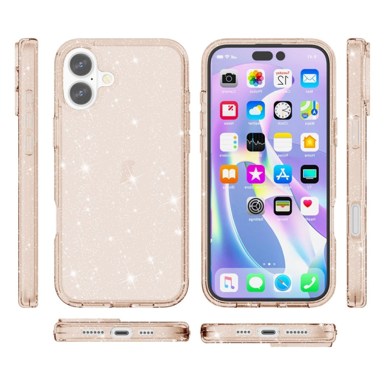 For iPhone 16 Shockproof Terminator Glitter Powder Phone Case(Gold)