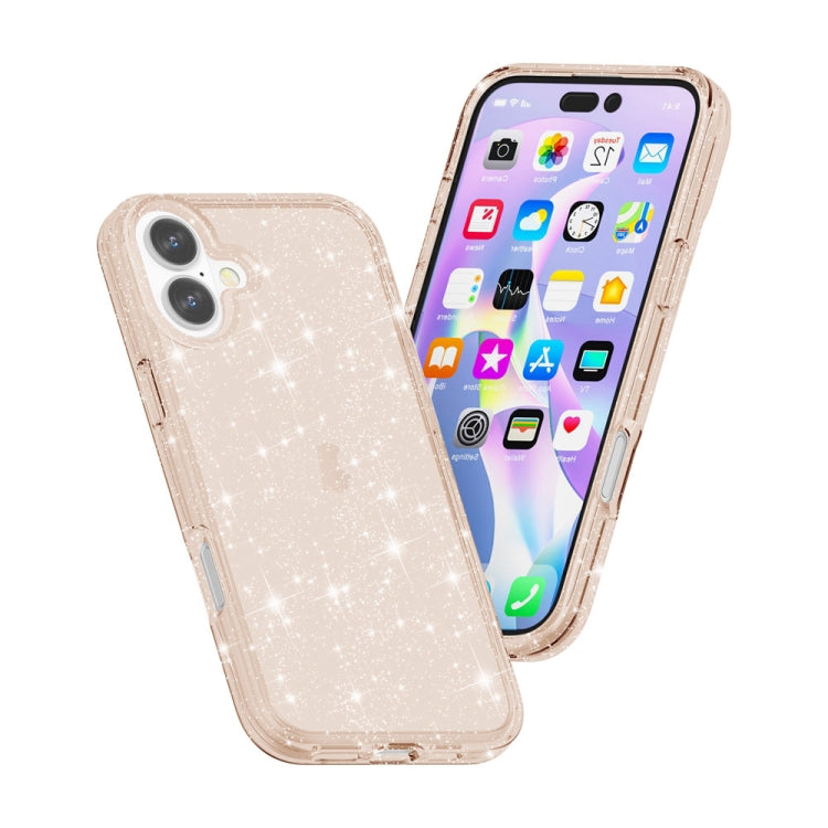 For iPhone 16 Shockproof Terminator Glitter Powder Phone Case(Gold)