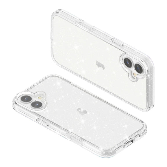 For iPhone 16 Shockproof Terminator Glitter Powder Phone Case(White)
