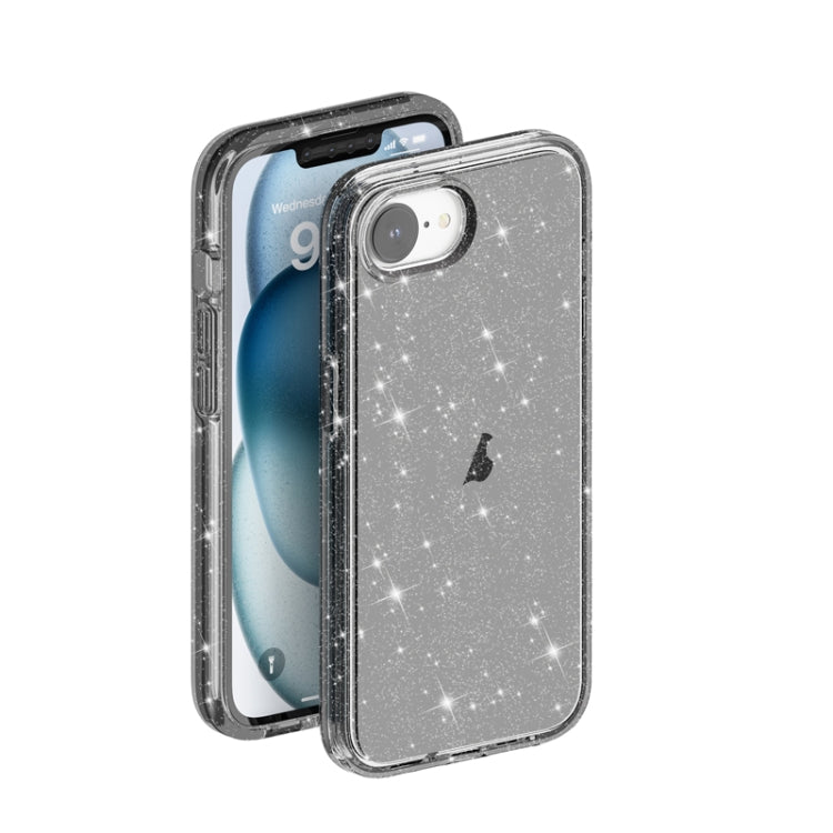 For iPhone 16e Shockproof Terminator Glitter Powder Phone Case(Black)