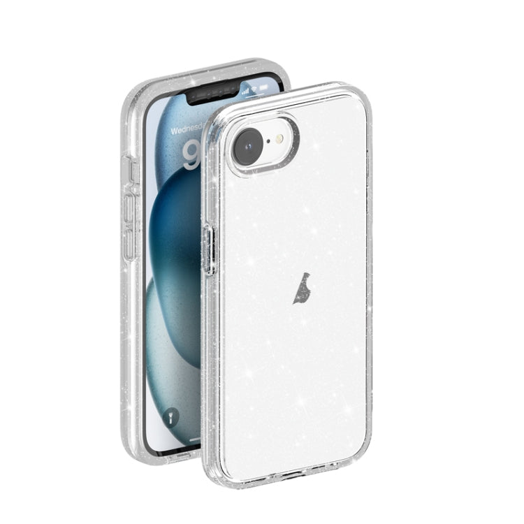 For iPhone 16e Shockproof Terminator Glitter Powder Phone Case(White)