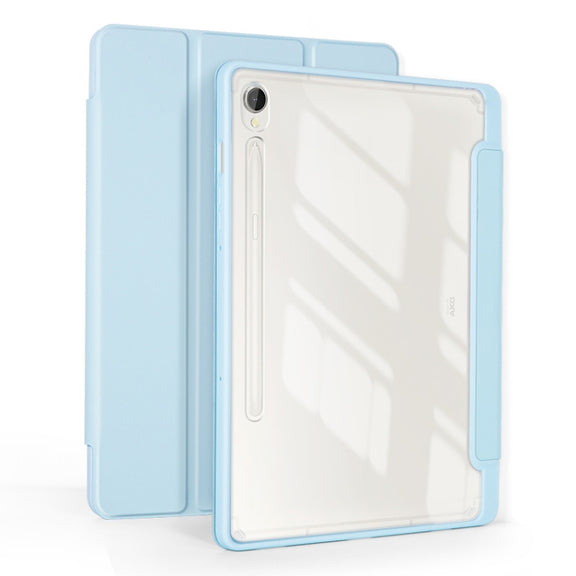 For Samsung Galaxy Tab S9 3-folding Acrylic Smart Leather Tablet Case(Ice Blue)