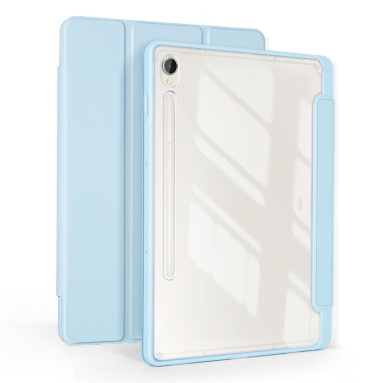 For Samsung Galaxy Tab S9 3-folding Acrylic Smart Leather Tablet Case(Grey)