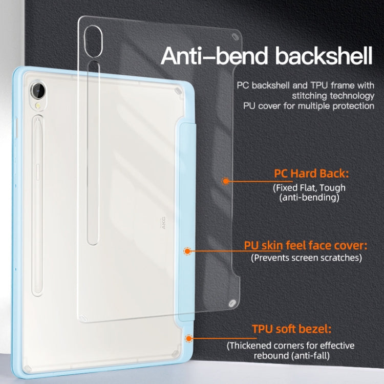For Samsung Galaxy Tab S9 3-folding Acrylic Smart Leather Tablet Case(Grey)