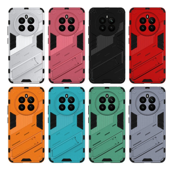For Realme 12+ 5G Global Punk Armor 2 in 1 PC + TPU Phone Case with Holder(White)