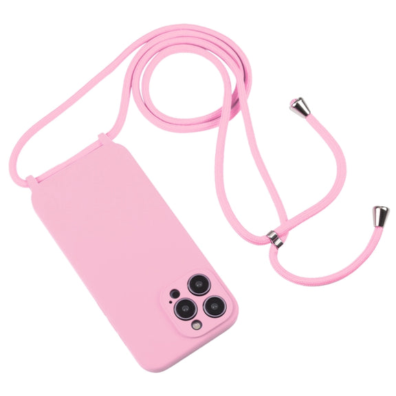 For iPhone 16 Crossbody Lanyard Liquid Silicone Case(Pink)