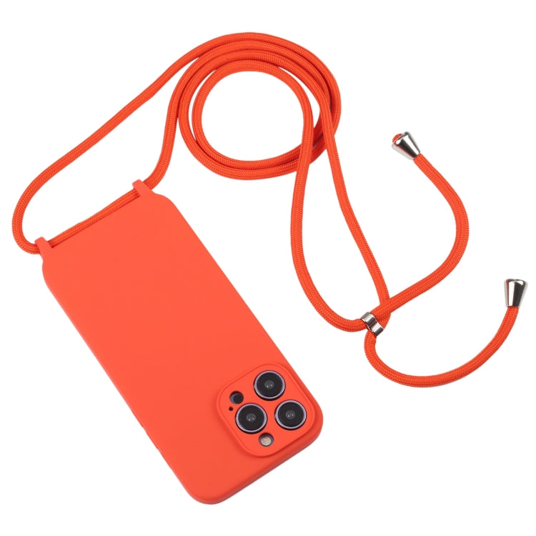 For iPhone 16 Pro Max Crossbody Lanyard Liquid Silicone Case(Orange)