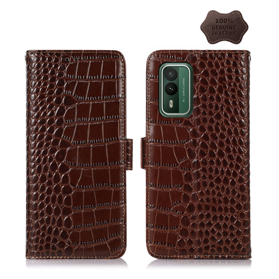 For Nokia XR21 Crocodile Top Layer Cowhide Leather Phone Case(Brown)