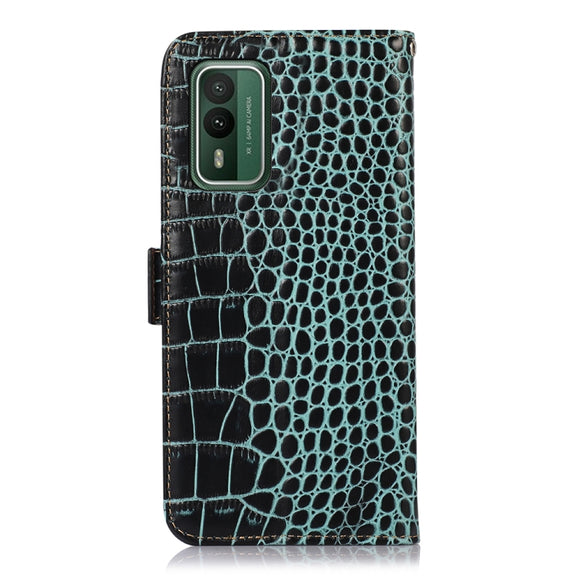 For Nokia XR21 Crocodile Top Layer Cowhide Leather Phone Case(Green)