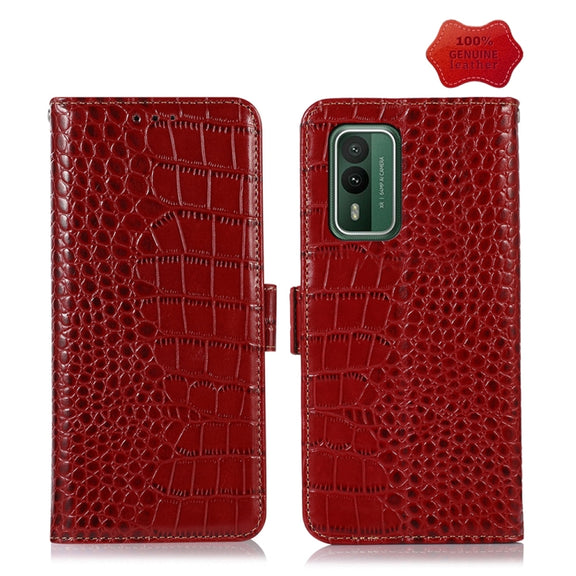 For Nokia XR21 Crocodile Top Layer Cowhide Leather Phone Case(Red)