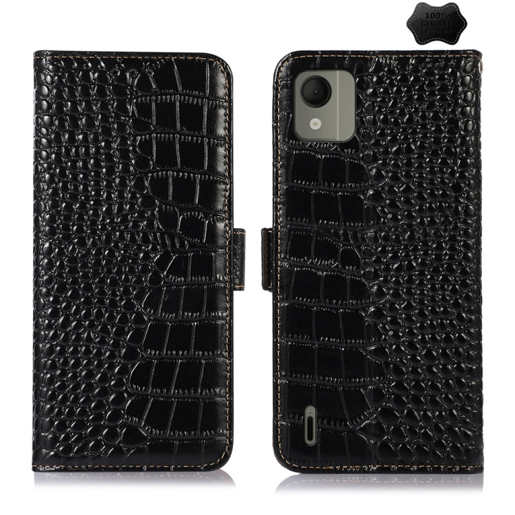 For Nokia C110 Crocodile Top Layer Cowhide Leather Phone Case(Black)
