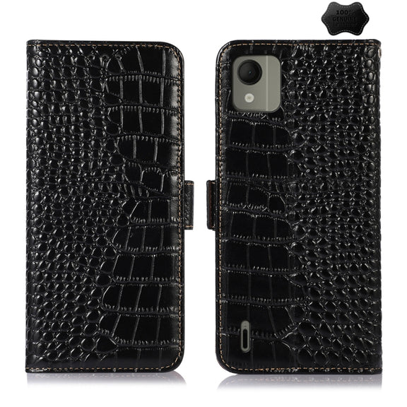 For Nokia C110 Crocodile Top Layer Cowhide Leather Phone Case(Black)