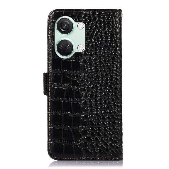 For OnePlus Nord 3 / Ace 2V Crocodile Top Layer Cowhide Leather Phone Case(Black)