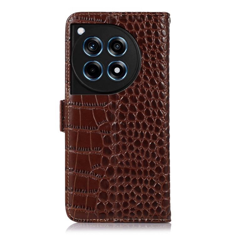 For OnePlus Ace 3 / 12R Crocodile Top Layer Cowhide Leather Phone Case(Brown)