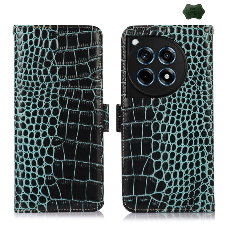 For OnePlus Ace 3 / 12R Crocodile Top Layer Cowhide Leather Phone Case(Green)