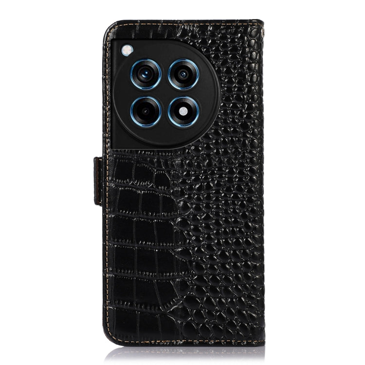 For OnePlus Ace 3 / 12R Crocodile Top Layer Cowhide Leather Phone Case(Black)