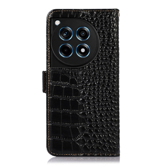 For OnePlus Ace 3 / 12R Crocodile Top Layer Cowhide Leather Phone Case(Black)
