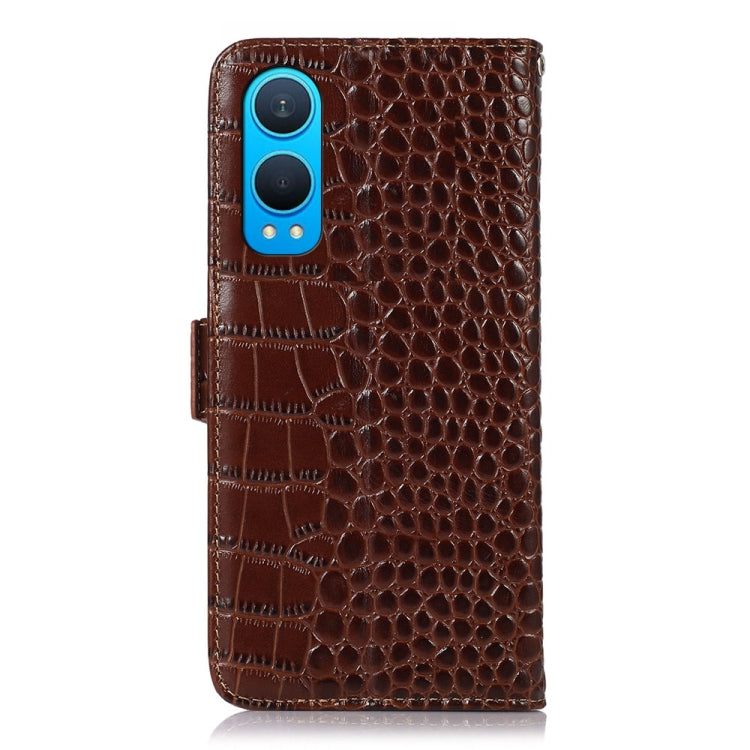 For OnePlus Nord CE4 Lite Crocodile Top Layer Cowhide Leather Phone Case(Brown)