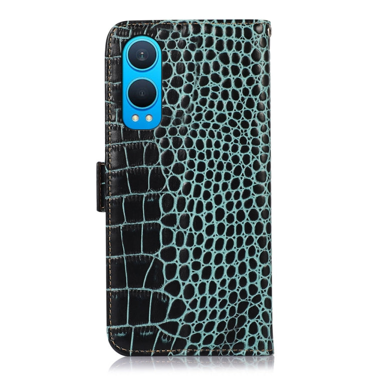 For OnePlus Nord CE4 Lite Crocodile Top Layer Cowhide Leather Phone Case(Green)