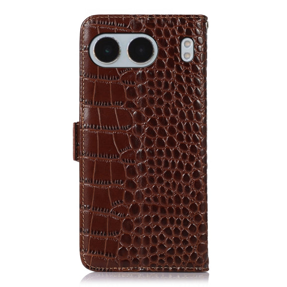 For OnePlus Nord 4 Crocodile Top Layer Cowhide Leather Phone Case(Brown)