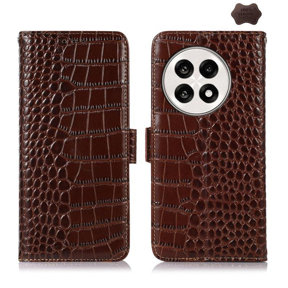 For OnePlus Ace 5 Pro / Ace 5 Crocodile Top Layer Cowhide Leather Phone Case(Brown)