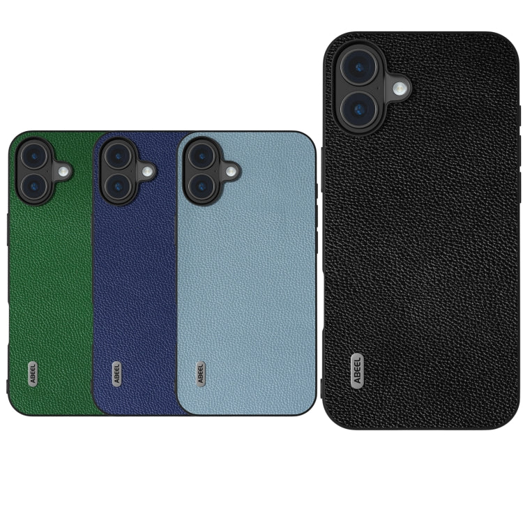 For iPhone 16 ABEEL Black Edge Genuine Leather Mino Phone Case(Green)