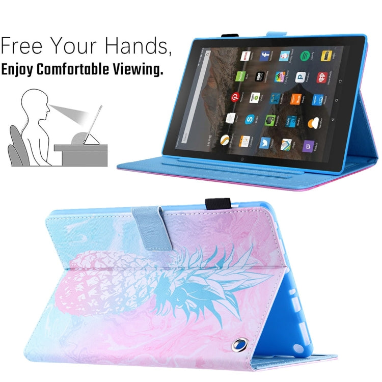 For Amazon Fire Max 11 2023 Colored Drawing Leather Smart Tablet Case(Blue Pink Pineapple)