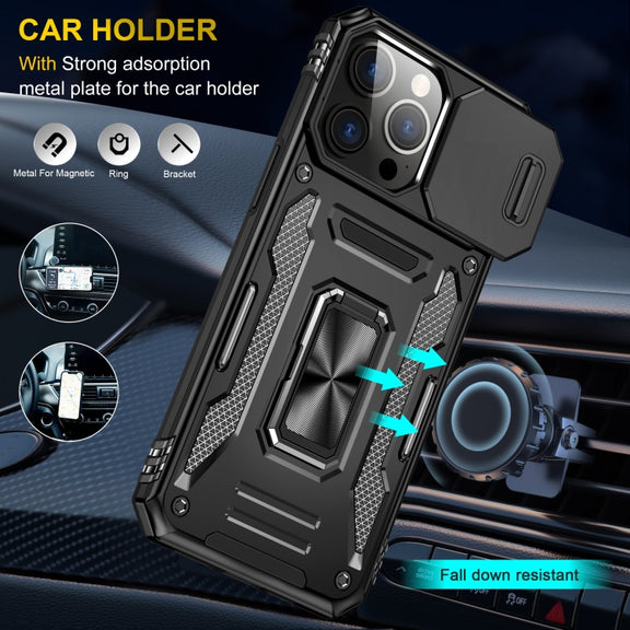 For iPhone 16 Pro Armor PC + TPU Camera Shield Phone Case(Black)