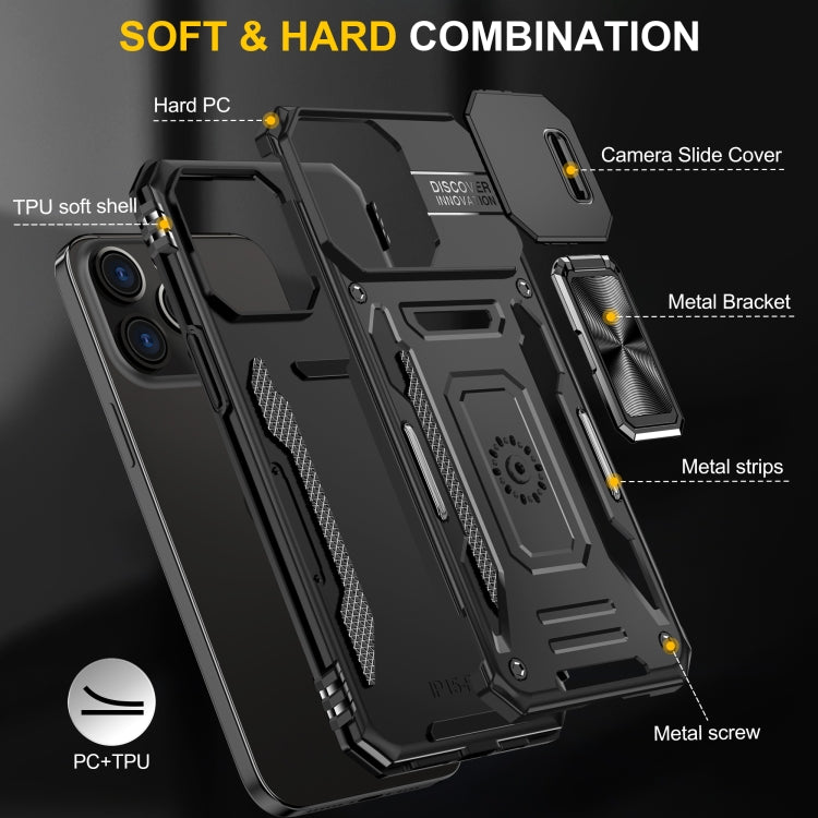 For iPhone 16 Pro Armor PC + TPU Camera Shield Phone Case(Black)