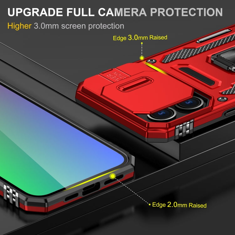 For iPhone 16 Pro Armor PC + TPU Camera Shield Phone Case(Red)