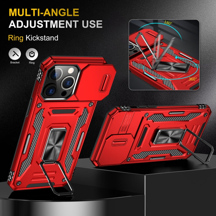 For iPhone 16 Pro Armor PC + TPU Camera Shield Phone Case(Red)