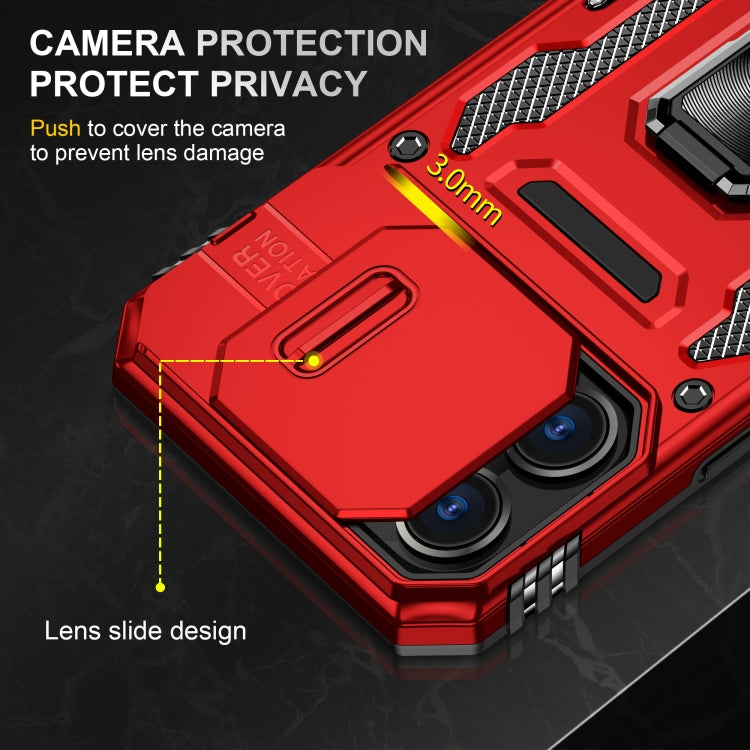 For iPhone 16 Pro Armor PC + TPU Camera Shield Phone Case(Red)
