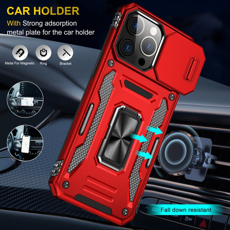 For iPhone 16 Pro Armor PC + TPU Camera Shield Phone Case(Red)