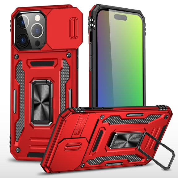 For iPhone 16 Pro Armor PC + TPU Camera Shield Phone Case(Red)
