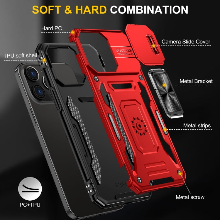 For iPhone 16 Pro Armor PC + TPU Camera Shield Phone Case(Red)