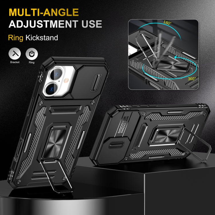 For iPhone 16 Plus Armor PC + TPU Camera Shield Phone Case(Black)