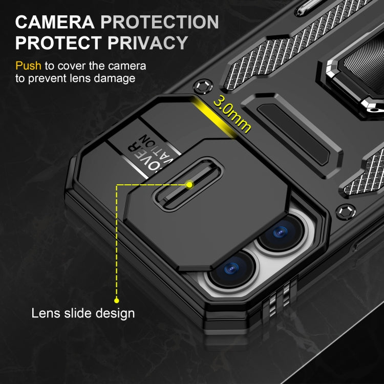 For iPhone 16 Plus Armor PC + TPU Camera Shield Phone Case(Black)