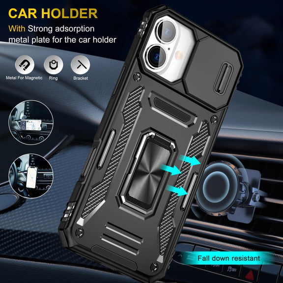 For iPhone 16 Plus Armor PC + TPU Camera Shield Phone Case(Black)