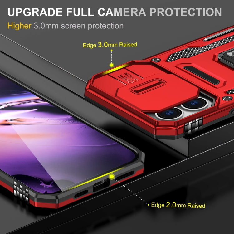For iPhone 16 Plus Armor PC + TPU Camera Shield Phone Case(Red)