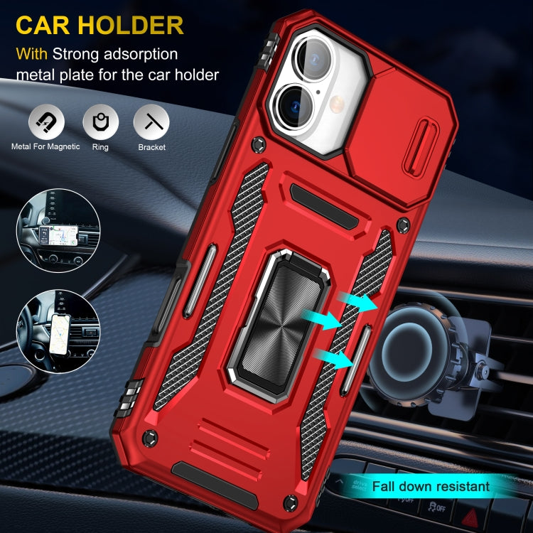 For iPhone 16 Plus Armor PC + TPU Camera Shield Phone Case(Red)
