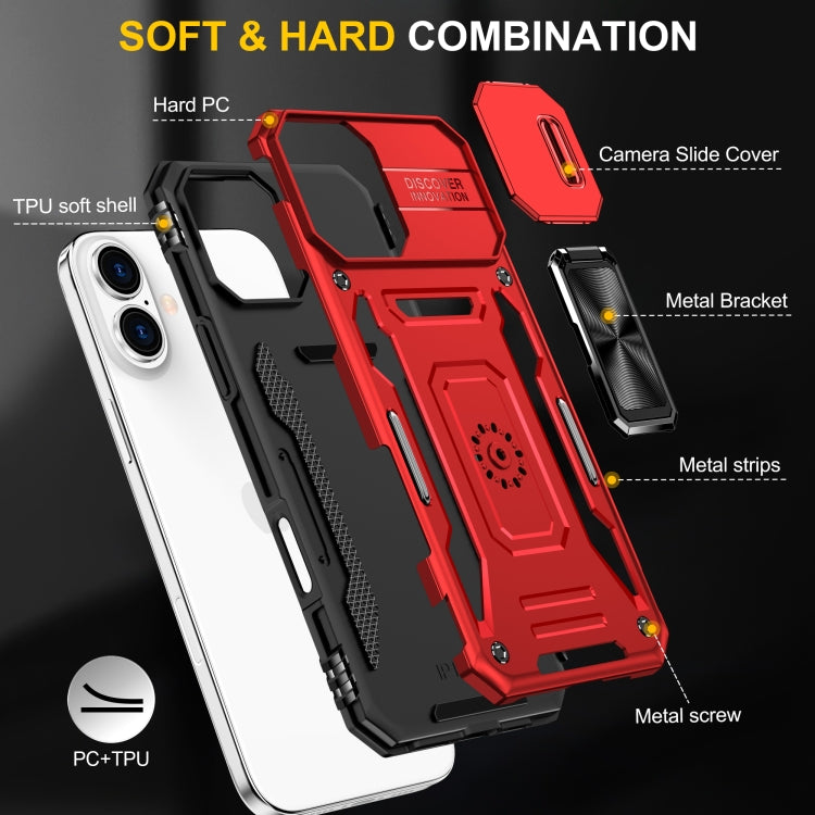 For iPhone 16 Plus Armor PC + TPU Camera Shield Phone Case(Red)