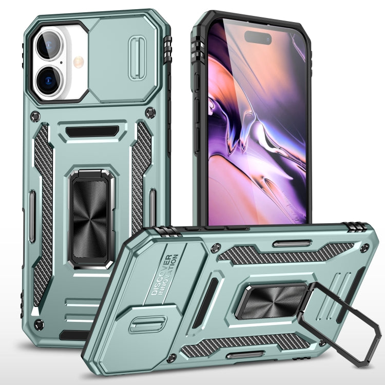 For iPhone 16 Armor PC + TPU Camera Shield Phone Case(Alpine Green)