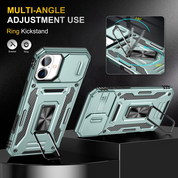 For iPhone 16 Armor PC + TPU Camera Shield Phone Case(Alpine Green)